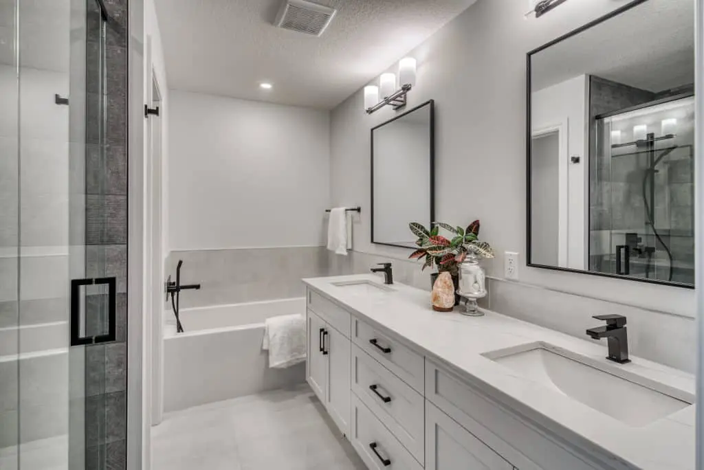 Tile marble sink bathroom renovation