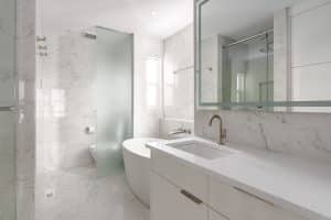 Updated marble bathroom freestanding tub
