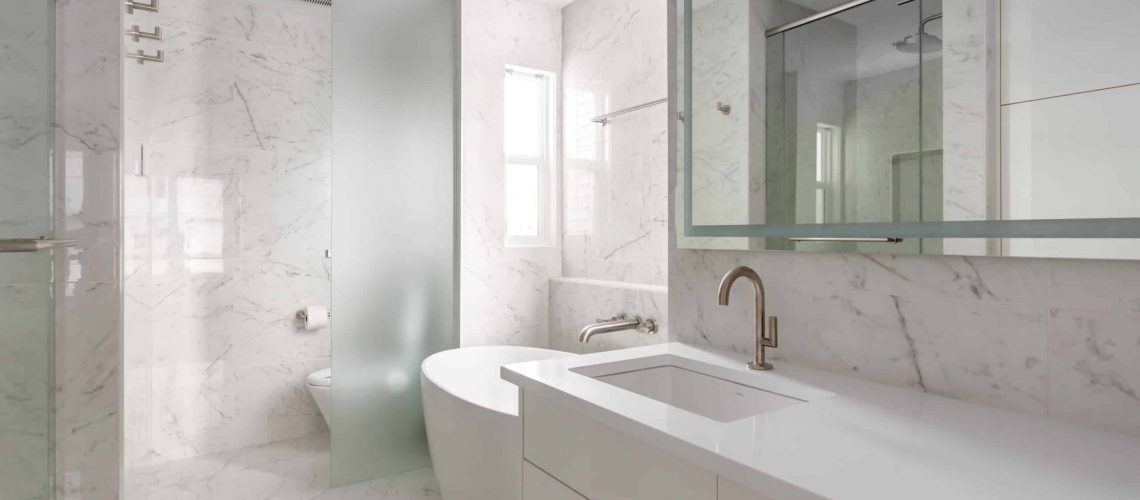 Updated marble bathroom freestanding tub