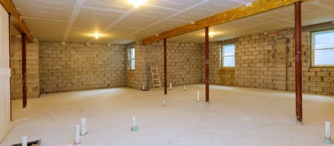 Basement renovation unfinished interior frame of a new house under construction